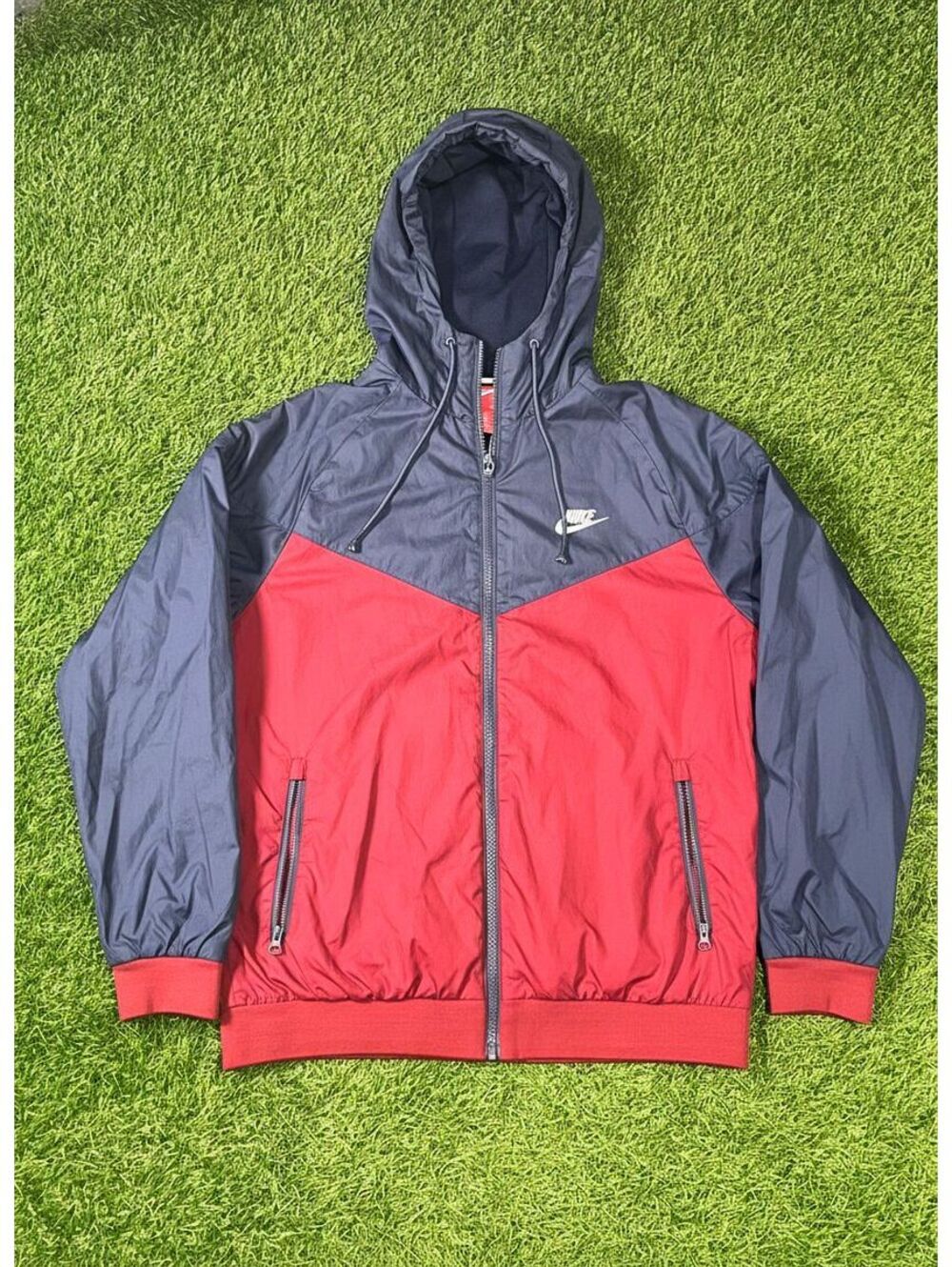 Vintage Nike Hooded Windbreaker Jacket Color Block Red Navy Mens Size M